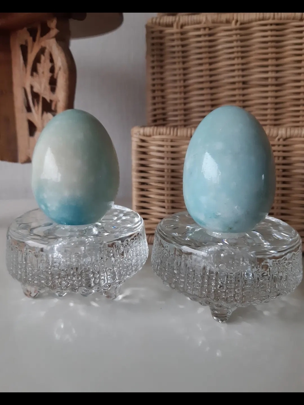 Pair of 2 Blue Marble Decorative Egg Ornaments